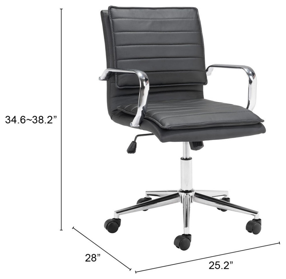 Computer Chair, Faux Vinyl Leather, Steel, Black, Chrome, Home Business Office