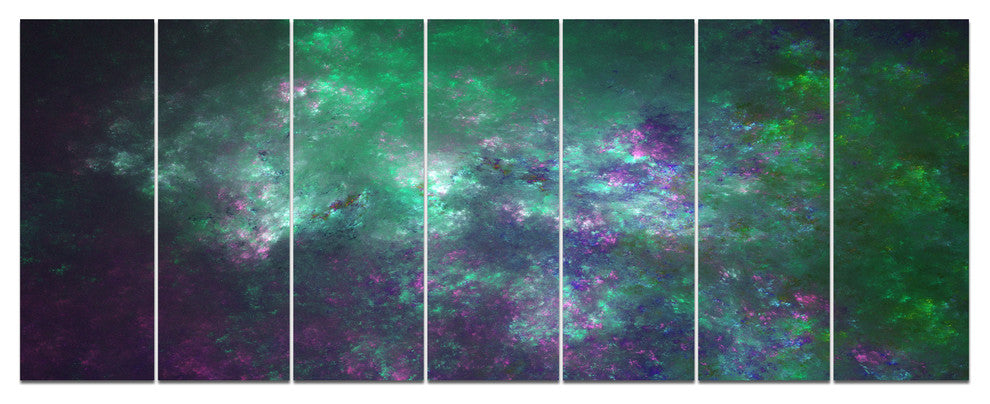 Green Starry Fractal Sky, Abstract Canvas Art Print, 83"x32", 7 Panels
