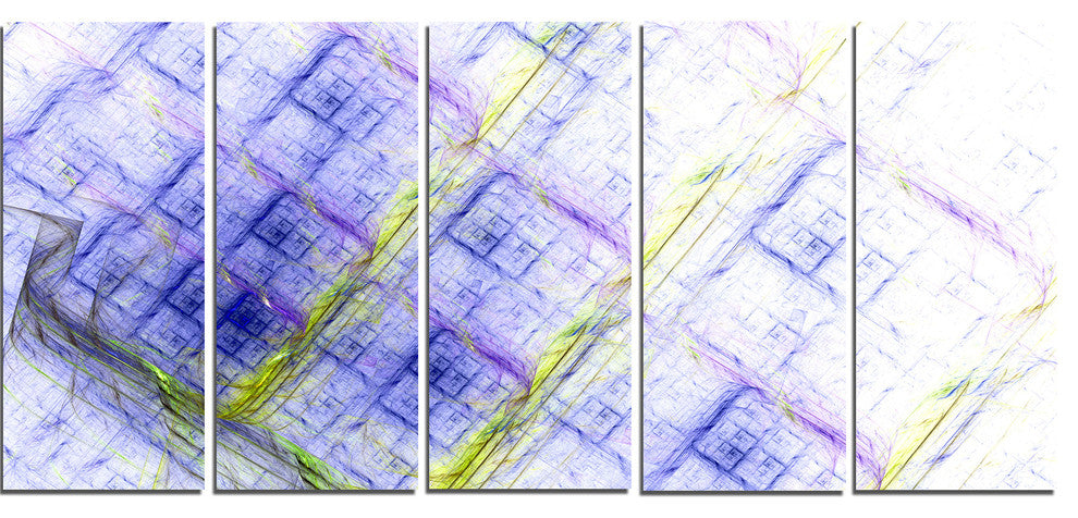 Light Blue Fractal Grill, Abstract Art on Canvas, 60"x28", 5 Panels
