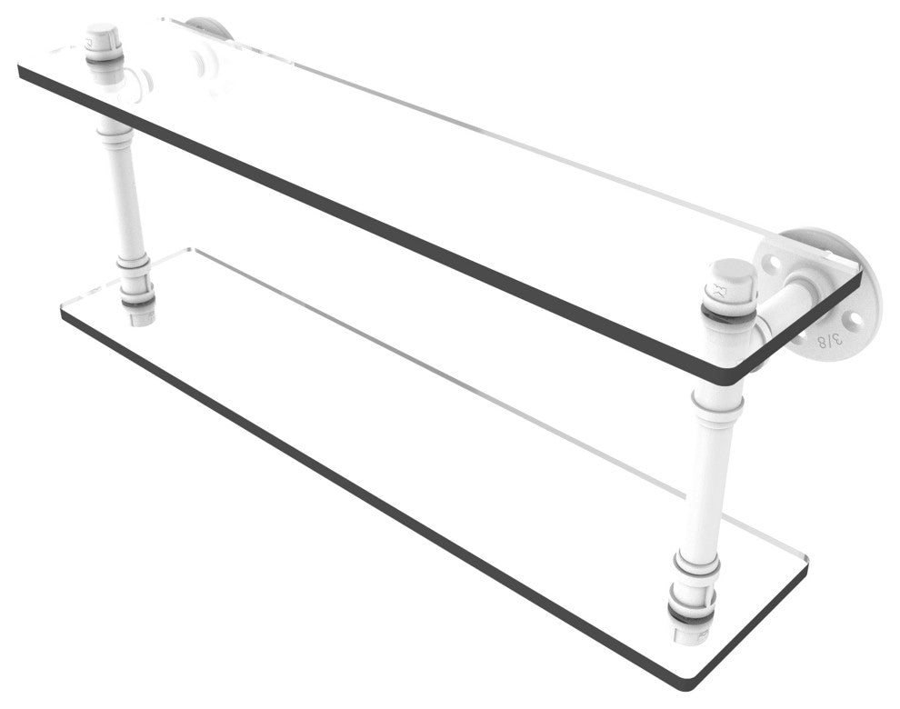 Pipeline Double Glass Shelf, Matte White, 22"