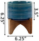 5" Arrow Ceramic Planter On Wood Stand, Glass Teal