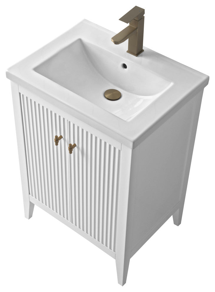 Vanity Art Freestanding Vanity, White, 24", Single Sink, Golden Brushed