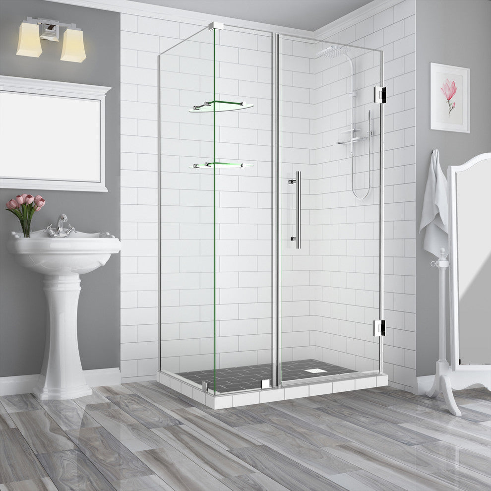 BromleyGS 51.25"-52.25"x34.375"x72" Frameless Corner Hinged Shower Enclosure