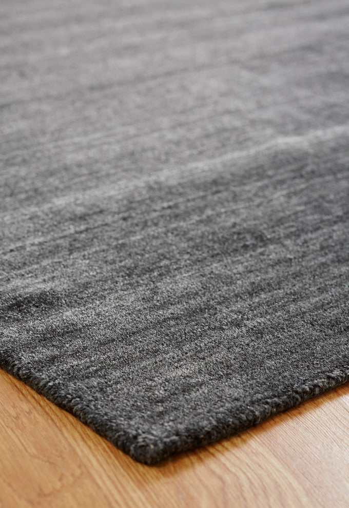 MERIDIAN Charcoal Hand Made Wool and Silkette Area Rug, Black, 8''6"x11''6"
