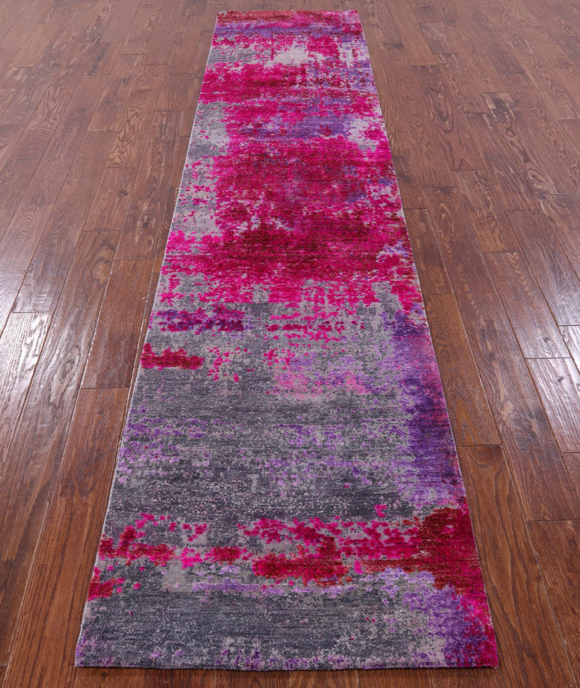 Runner Wool and Silk Modern Handmade Rug 2' 6" X 12' 0" Q9083