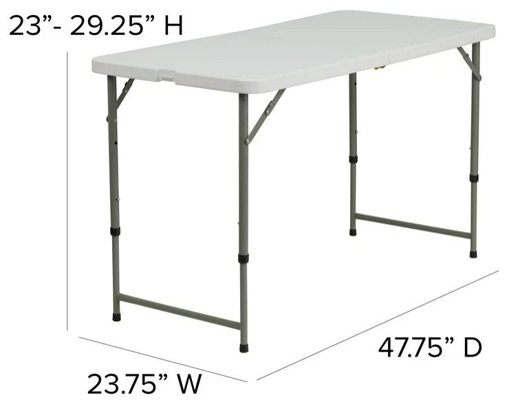 5 Pack Folding Table, Adjustable Design With Granite White Finished Plastic Top