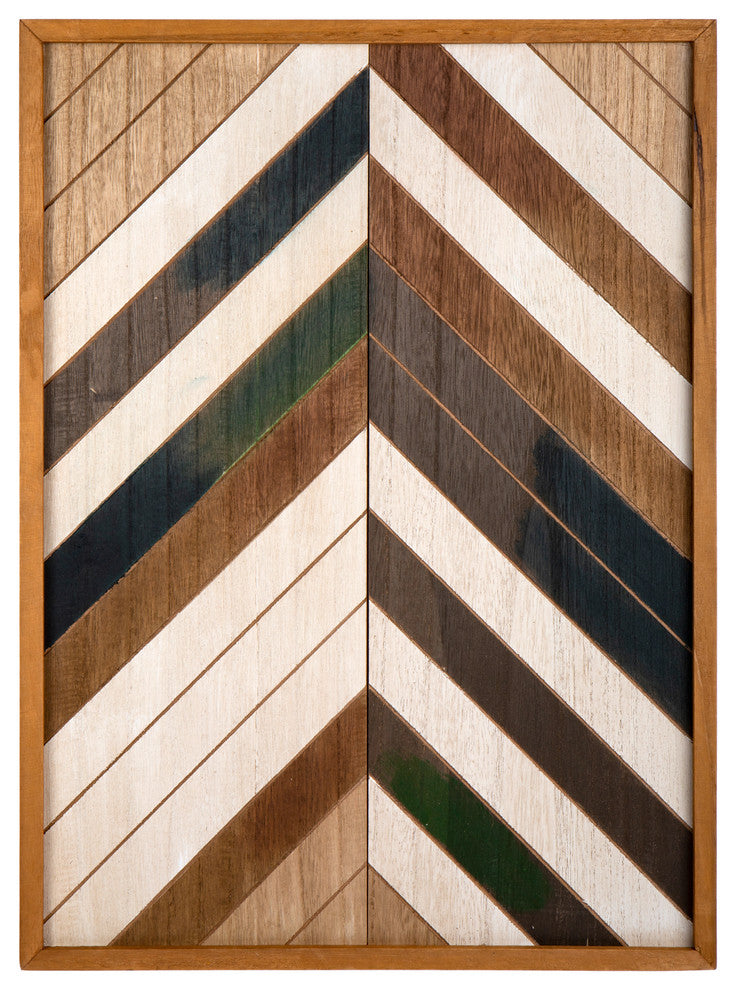 Geometric Distressed Wooden Wall Art, 16"x22", Brown, Beige