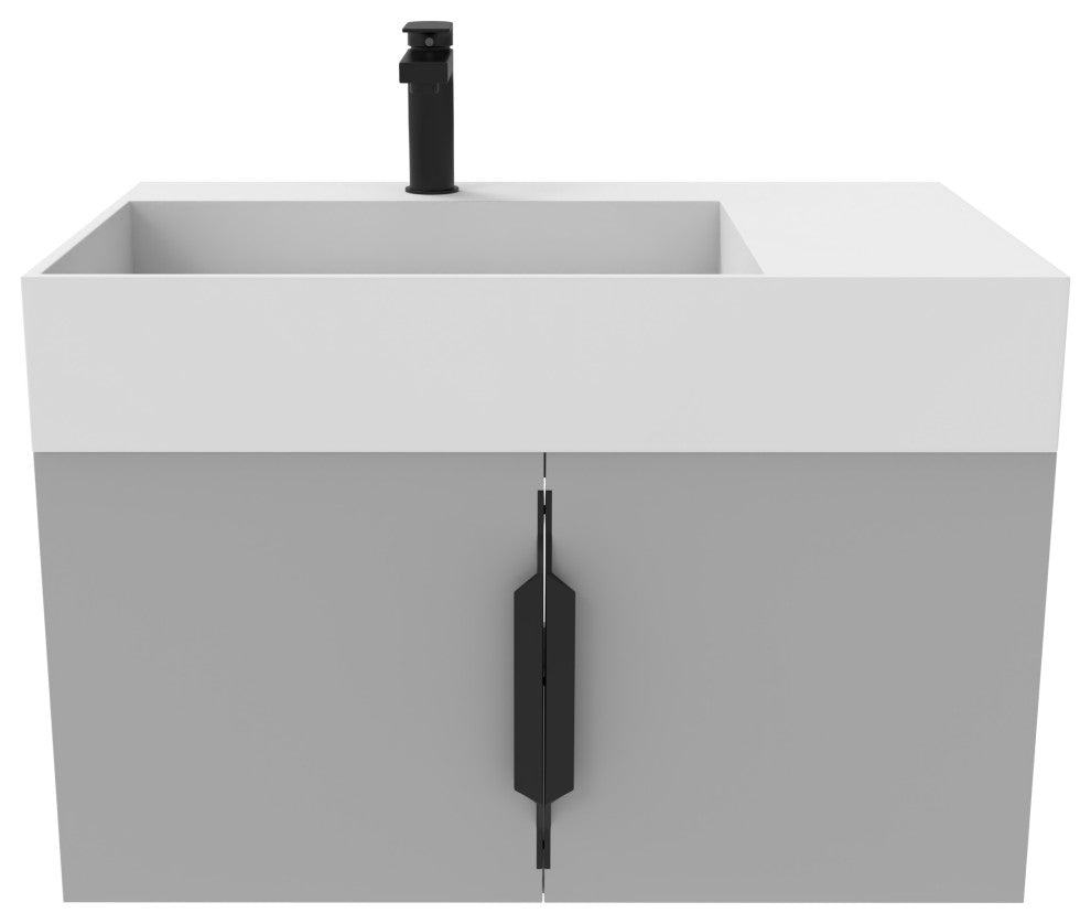 CastelloUSA Amazon 30" Left Wall Mounted Bathroom Vanity Set, Gray, White Top, Black Handles