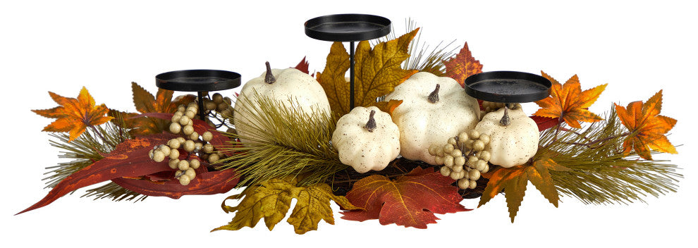 22" Fall Pumpkin and Maple Leaf Autumn Candelabrum