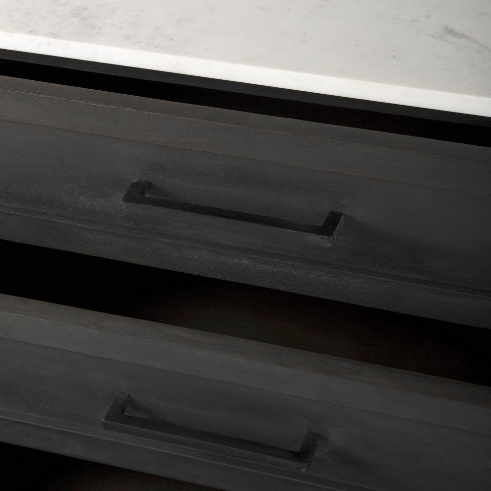 Divina Black-Brown Wood, White Marble Top and Black Metal Base Accent Cabinet