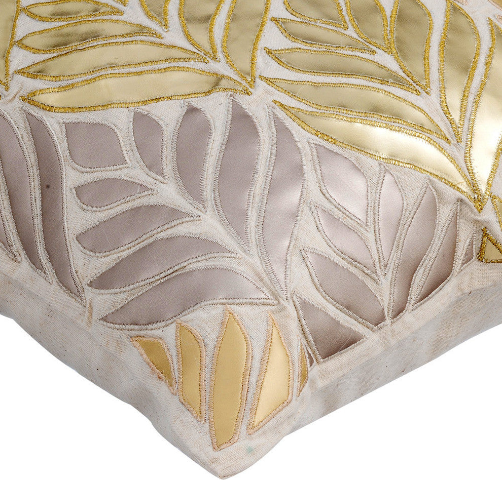 Gold Decorative Pillow Shams 24"x24" Faux Leather, Foil Maple