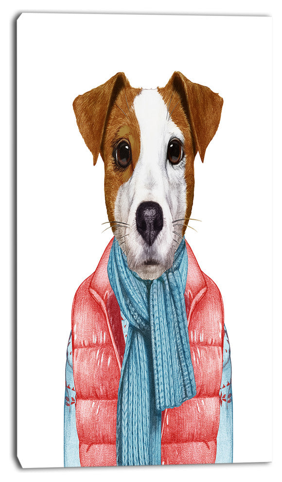 Funny Jack Russell in Formal Suit, Animal Canvas Art Print, 16"x32"