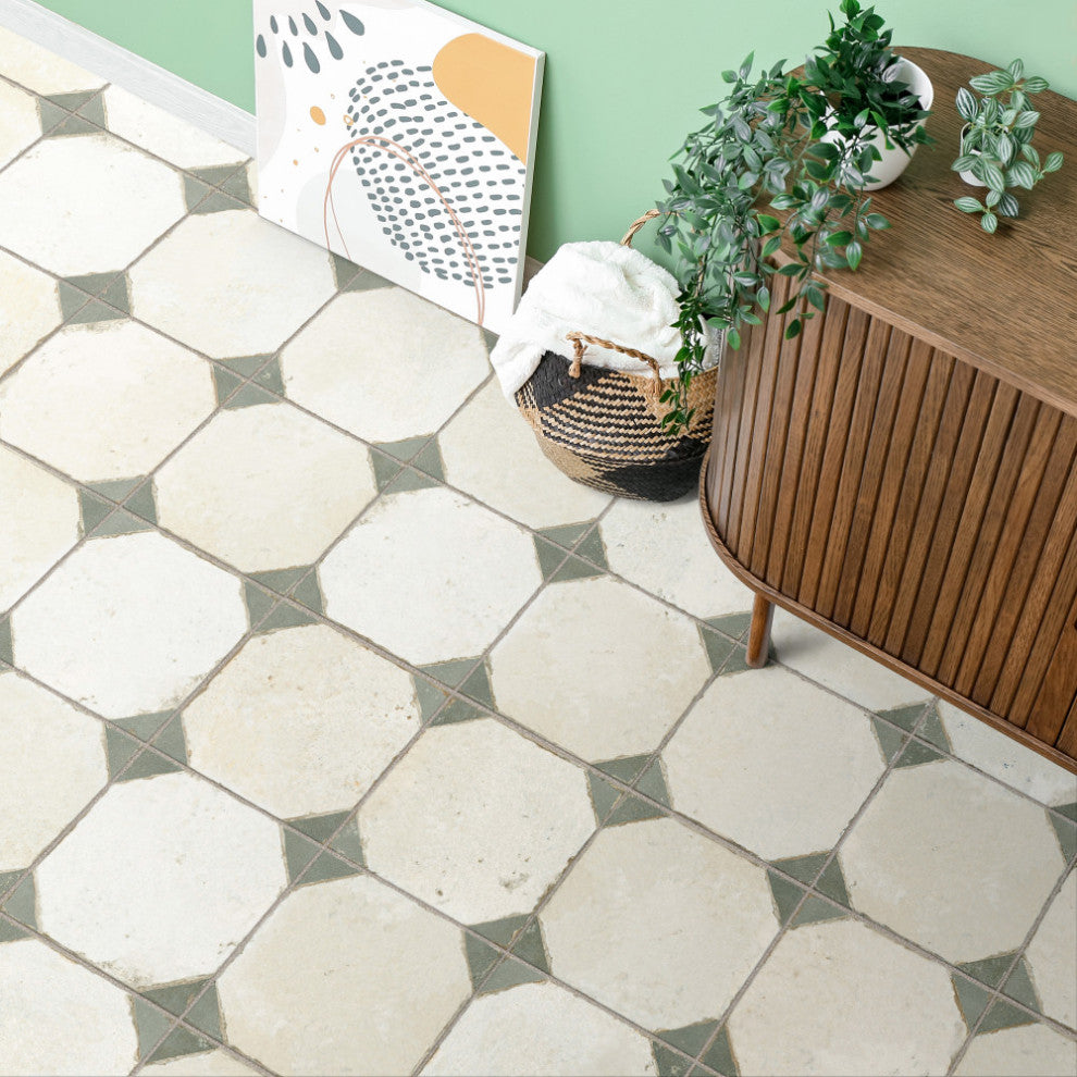 Kings Yard Blue Ceramic Floor and Wall Tile, Sage