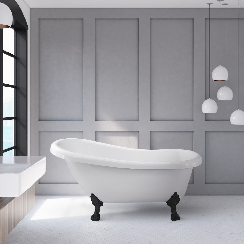 61" Streamline N480BL-IN-GLD Soaking Clawfoot Tub and Tray With Internal Drain