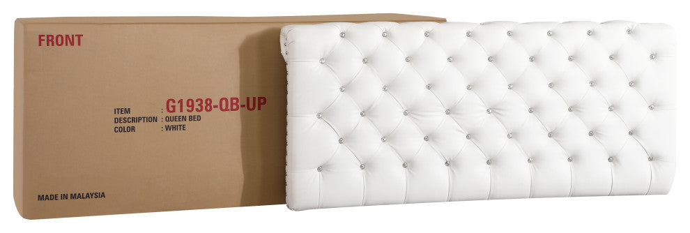 Princeton Tufted Upholstered Faux Leather Bed, White, Full