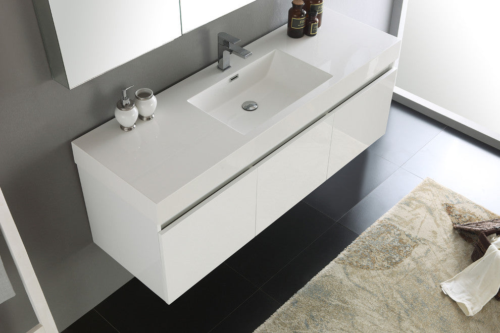 Mezzo 60" White Wall Hung Single Sink Modern Bathroom Vanity, FFT3071CH