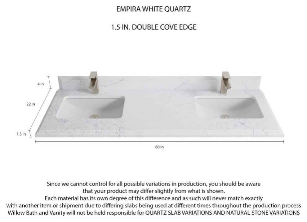 Elizabeth 60 Double Bathroom Vanity in Light Natural Teak 1.5" Empira Quartz