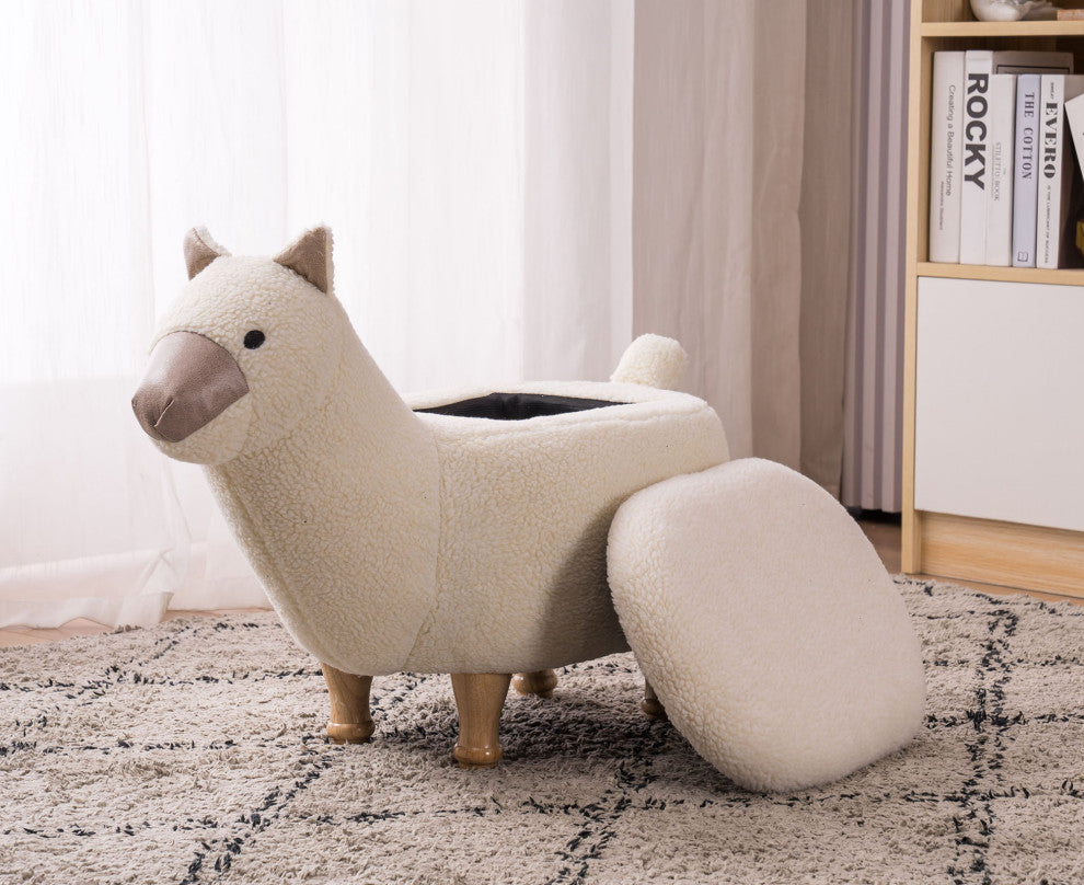 Cream and Tan Llama Storage Ottoman