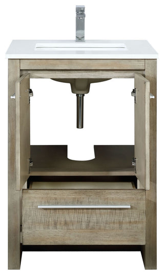 Lafarre 24" Rustic Acacia White Quartz Top, White Sink, and Monte Chrome Faucet