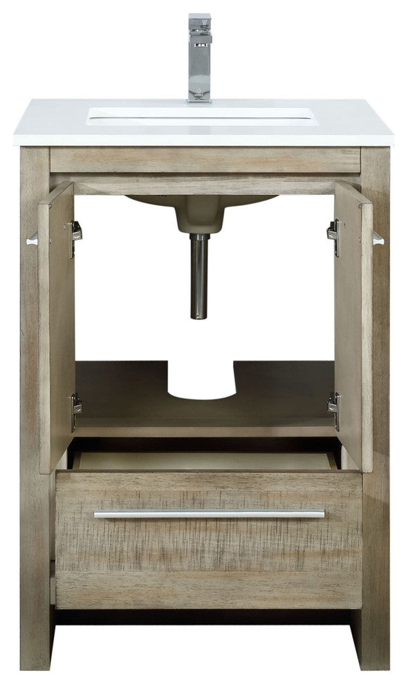 Lafarre 24" Rustic Acacia White Quartz Top, White Sink, and Monte Chrome Faucet