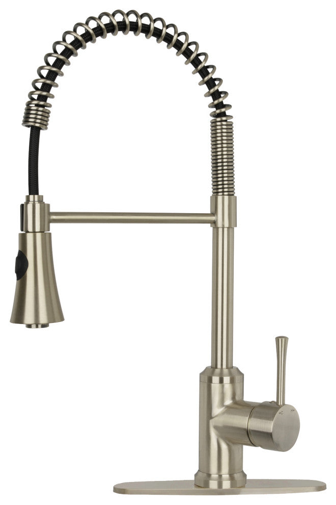 Copper Pre-Rinse Spring Kitchen Faucet with Pull Down Sprayer, Brushed Nickel