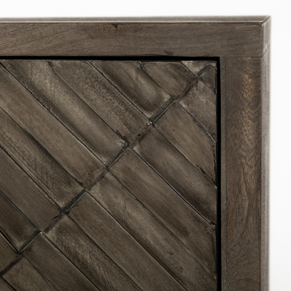 Argyle Dark Brown Solid Wood With Black Iron Frame Accent Cabinet