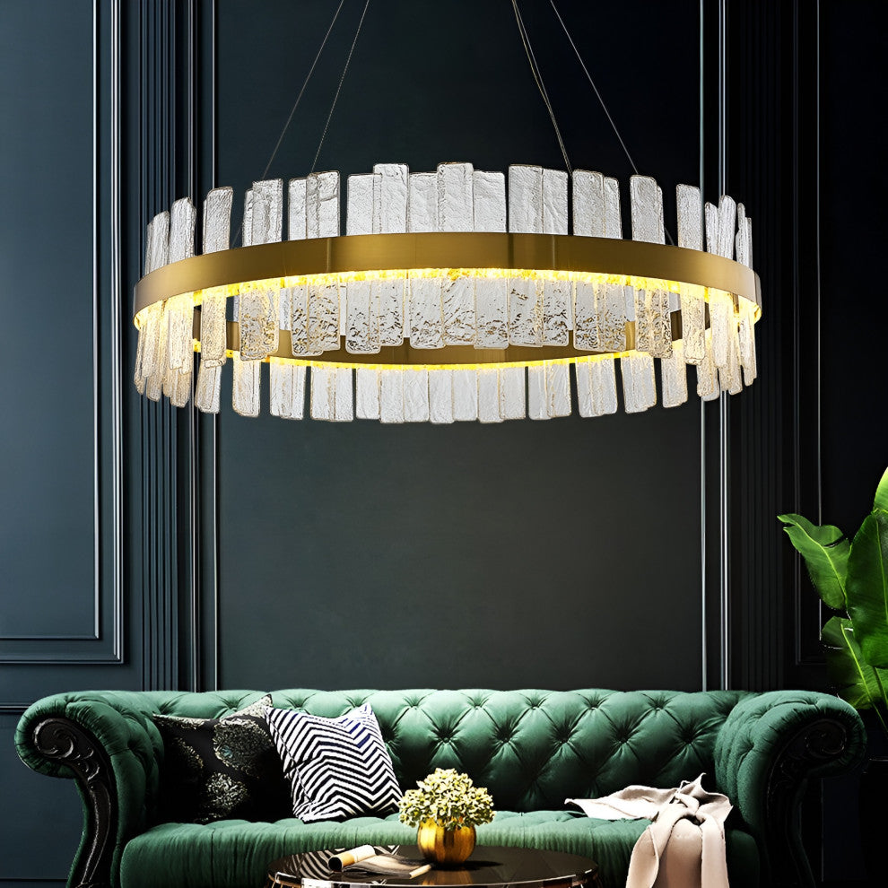 Ieper | Gold Glass Round Led Chandelier for Living Room, 24"