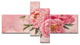 Peony Flowers in Vase on Pink, Floral Canvas Art Print, 60"x32", 4 panels