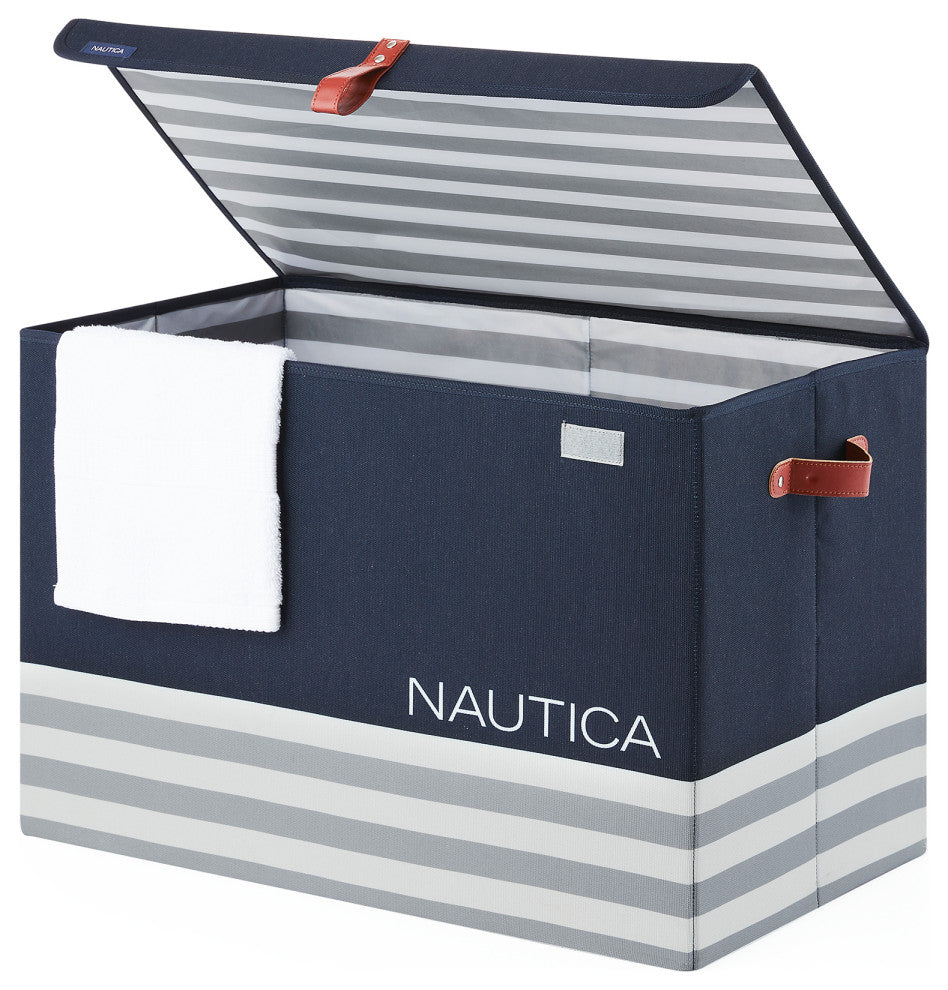 Nautica Folded Large Storage Trunk with Lid, Navy Stripe