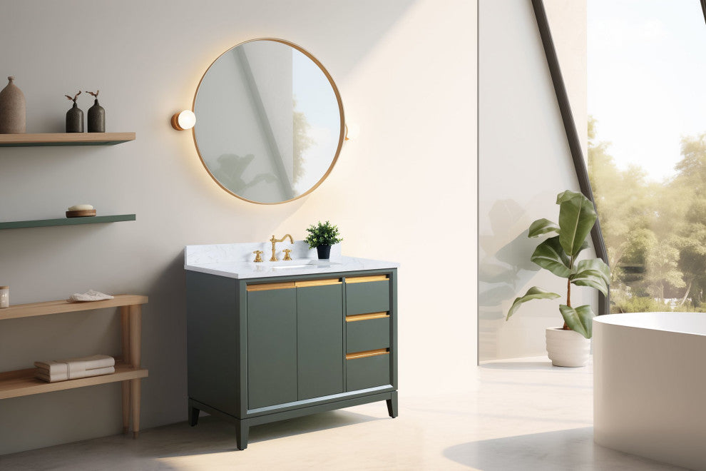 Vanity Art Bathroom Vanity With Sink, Vintage Green, 42" Single