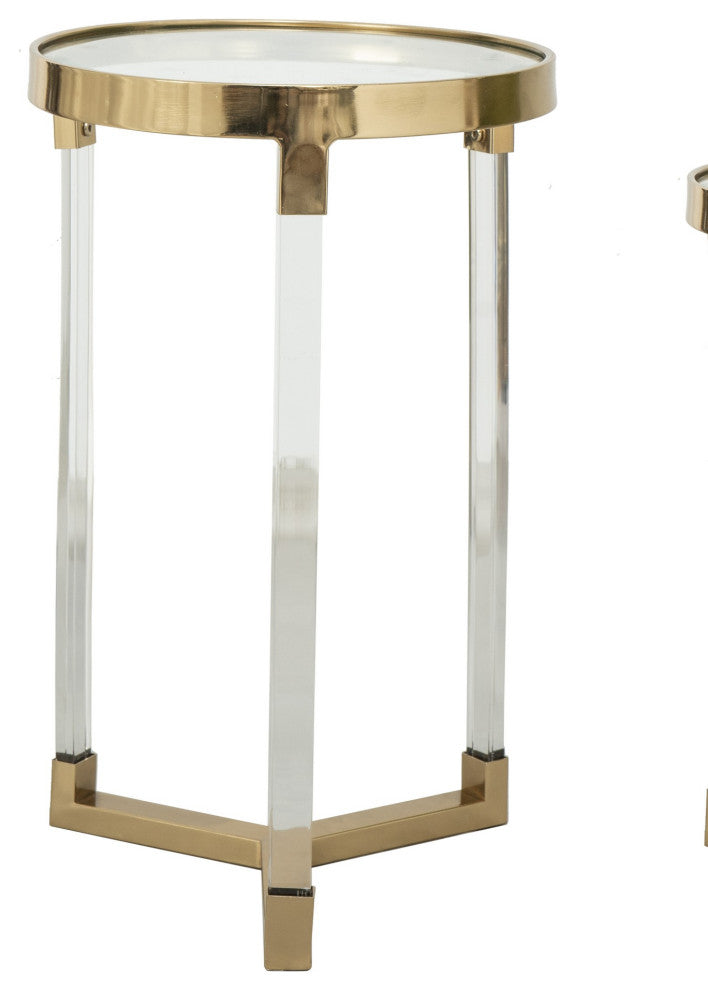 Benzara BM285128 Accent Tables, Acrylic Clear Legs, Glass Top, 2-Piece Set, Gold