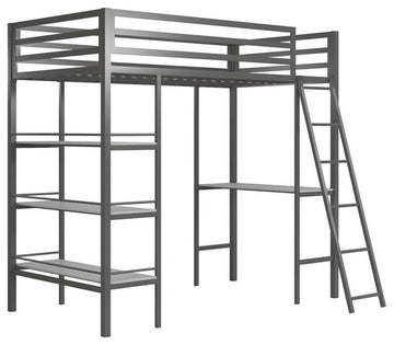 Little Seeds Nova Metal Twin Loft Bed with Shelves in Gunmetal Gray