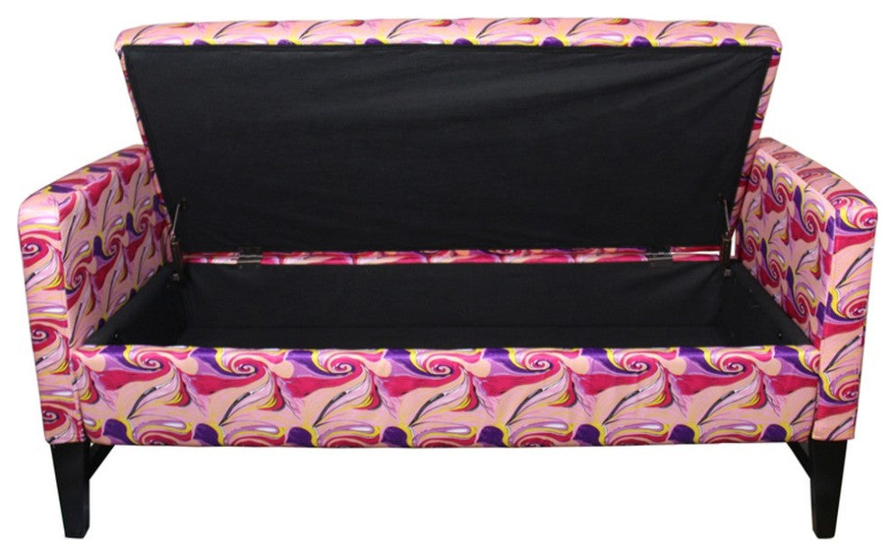 Modern Hot Pink and Purple Abstract Print Storage Bench
