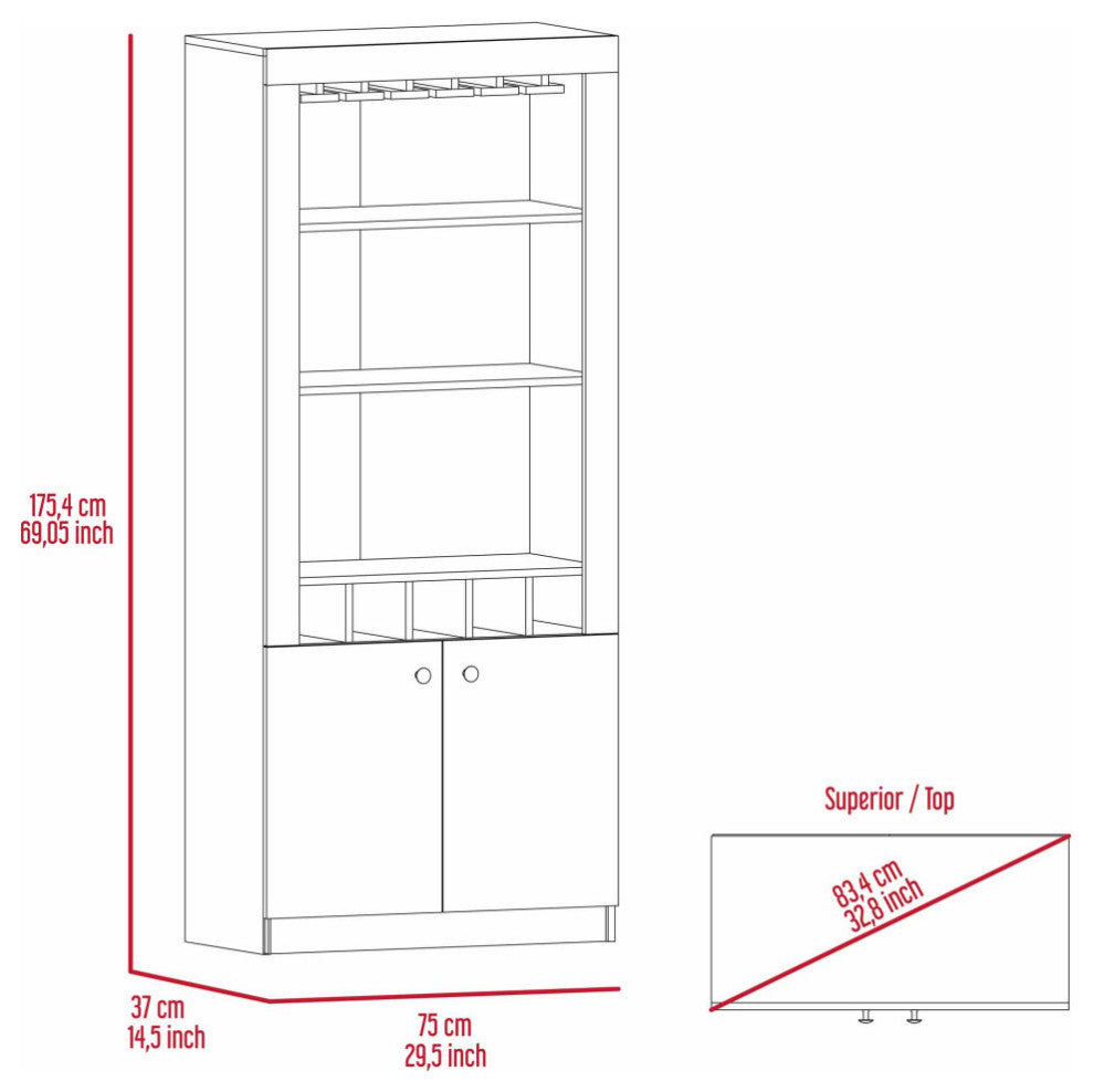 New York Bar Cabinet with Wine Rack, 5 Cubbies, and 3 Shelves, Smokey Oak