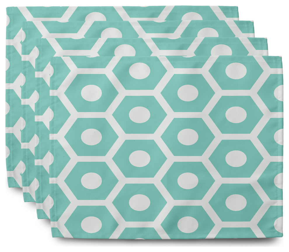 Geometric Decorative Placement, Set of 4, Aqua
