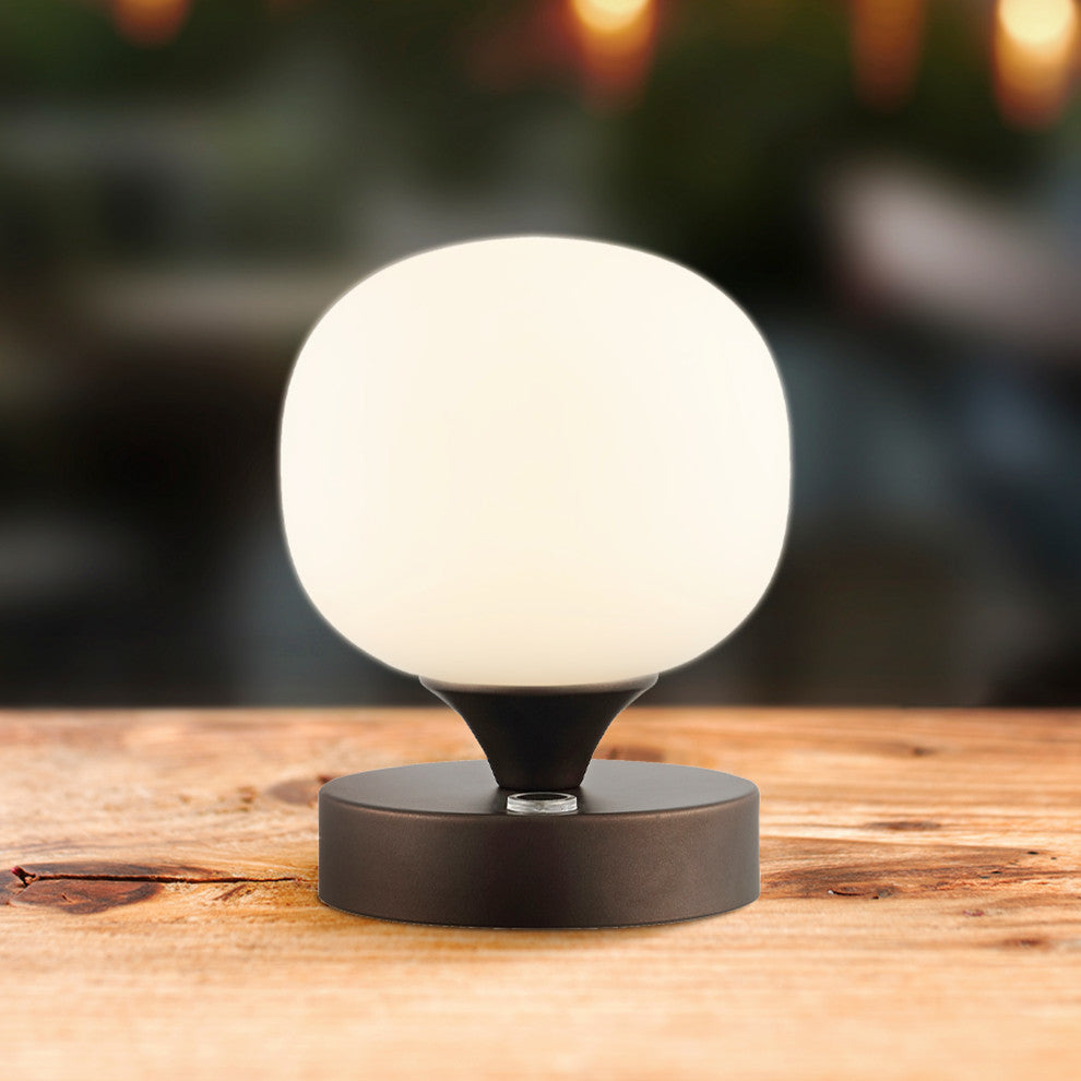 Owen 6.13" Bohemian Farmhouse Iron Rechargeable Integrated LED Table Lamp, Black