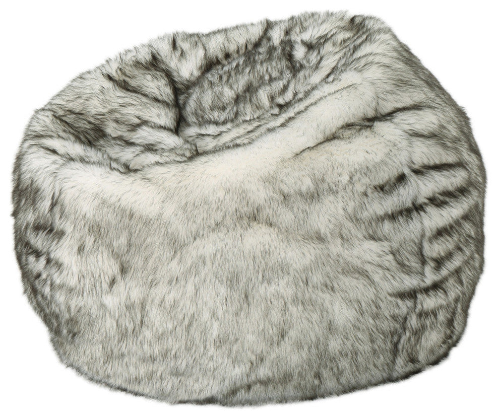 GDF Studio Laraine Furry Glam White and Gray Streak Faux Fur 3' Bean Bag