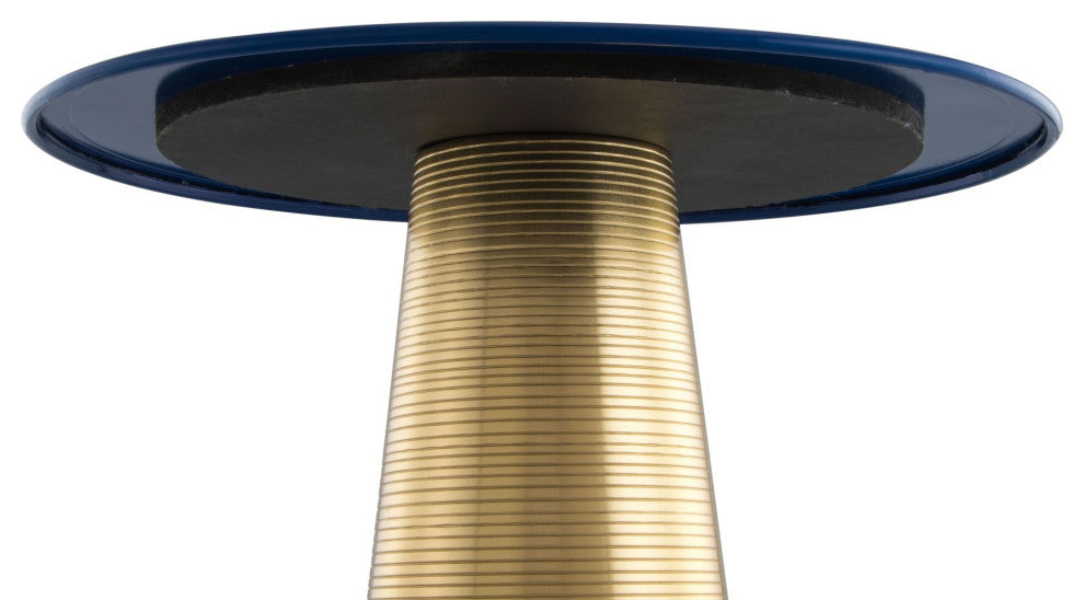 Sofa Side Table, Round, Aluminum, Metal, Dark Blue, Gold, Lounge Hospitality
