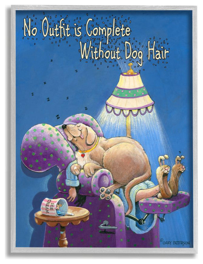 Stupell Industries Outfit Dog Hair Funny Cartoon Pet Design, 16"x20", Gray