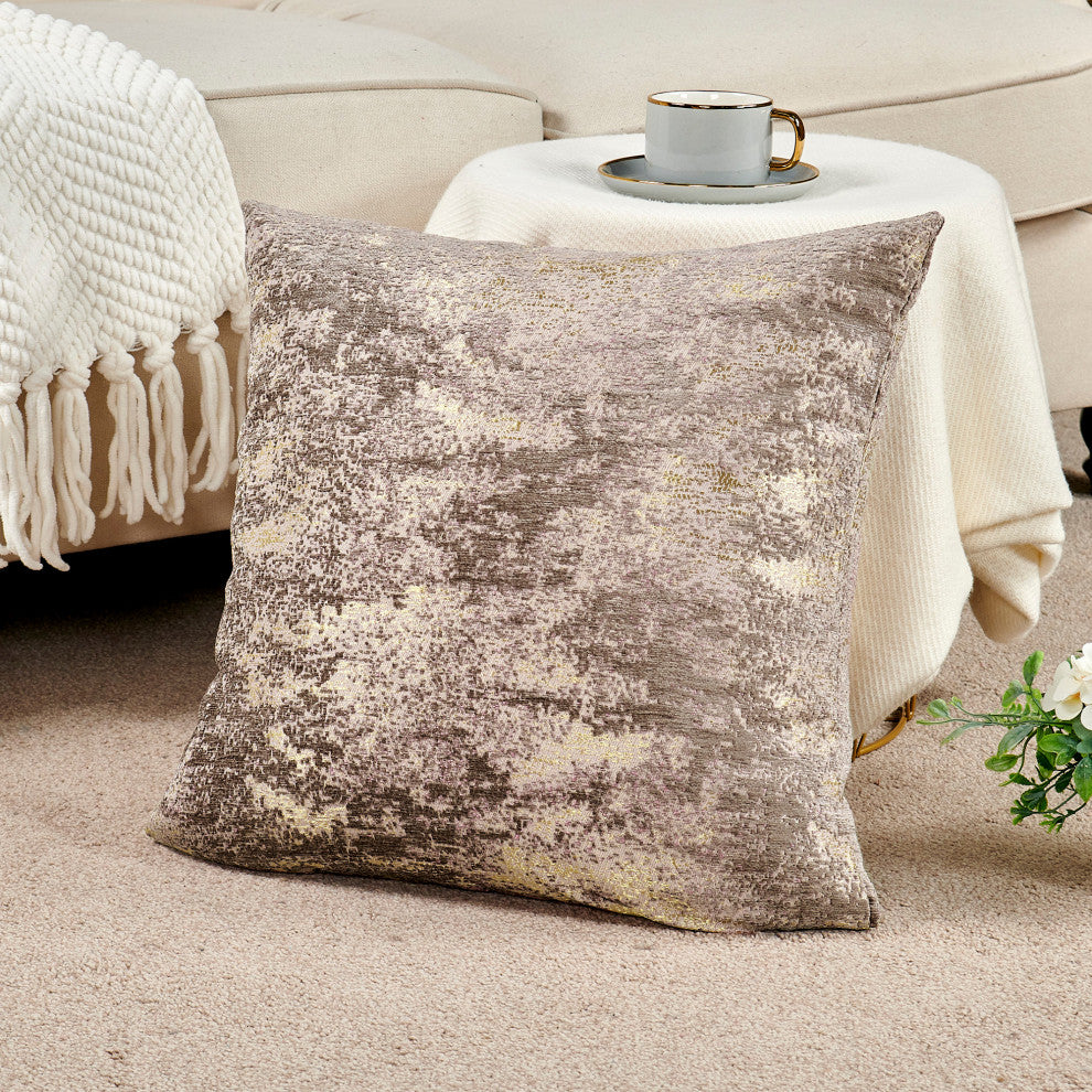 Kasula Jacquard Chenille Pillow Cover 2 Piece Set, Light Brown, 20" X 20"