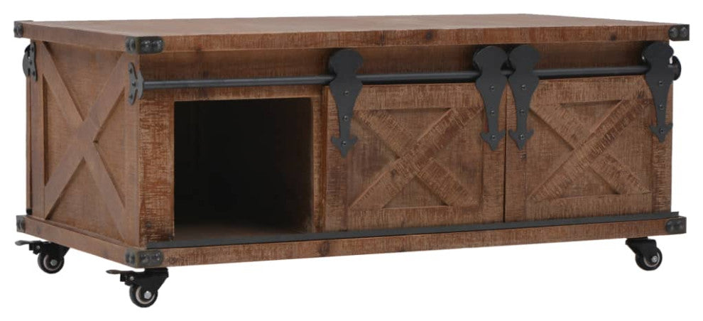 Vidaxl Coffee Table Solid Fir Wood 35.8"x20.1"x15" Brown