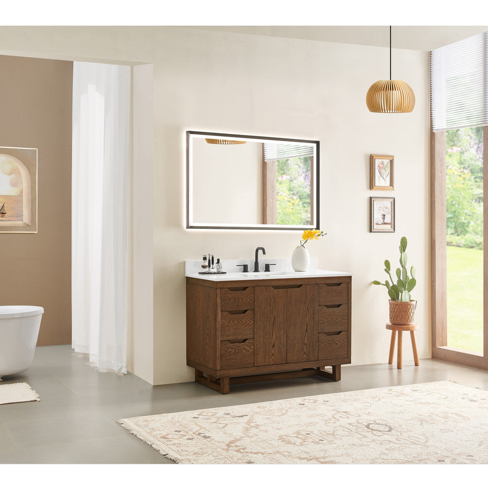 Mowry Bathroom Vanity, Brown Brushed Oak, 48", No Mirror