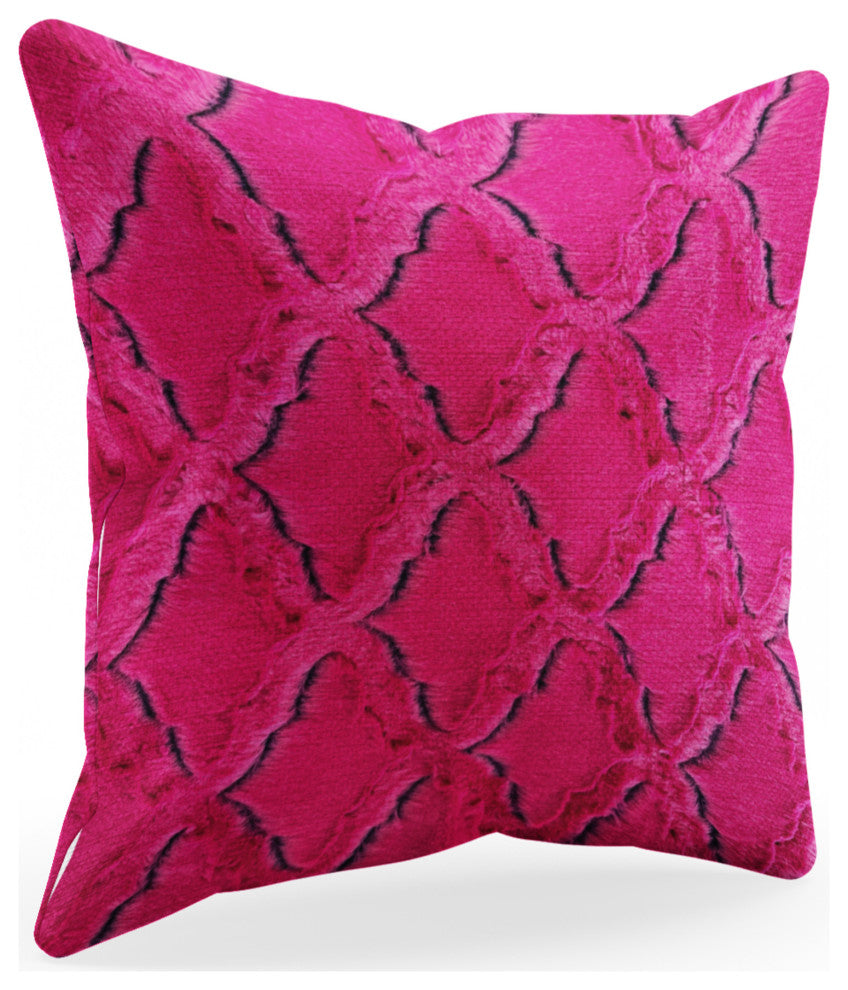 Plutus Fuchsia Purple Diamond Faux Fur Throw Pillow, 20" x 36" King