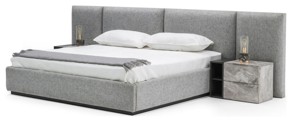 Nova Domus Maranello Gray Bed and 2 Nightstands, Queen