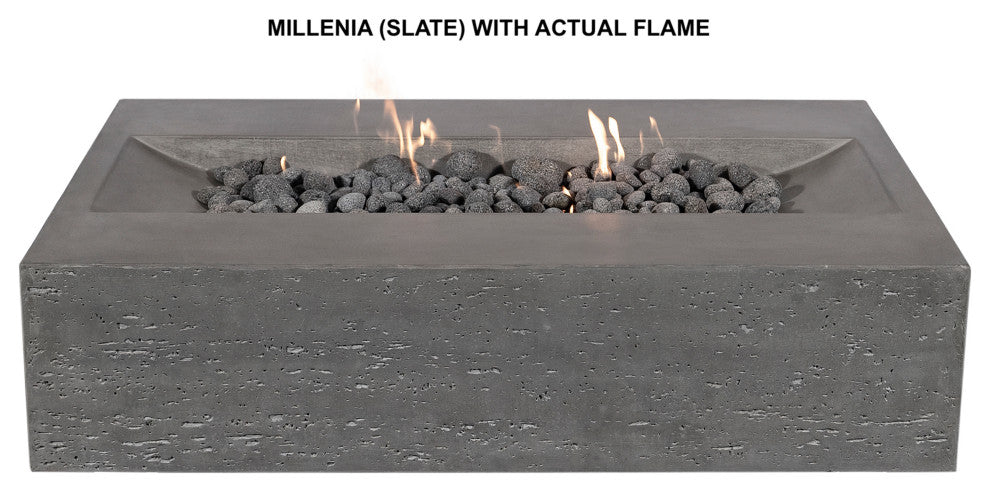 Pyromania Millenia Concrete Fire Pit Table, 48"x30", Slate Gray, Natural Gas