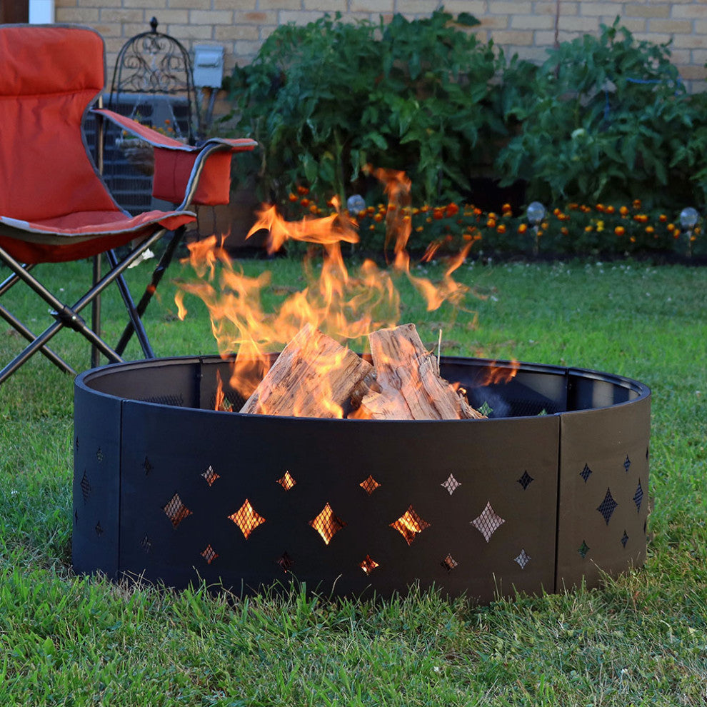 Sunnydaze Heavy-Duty Diamond Cut Out Campfire Fire Ring, 36" Diameter