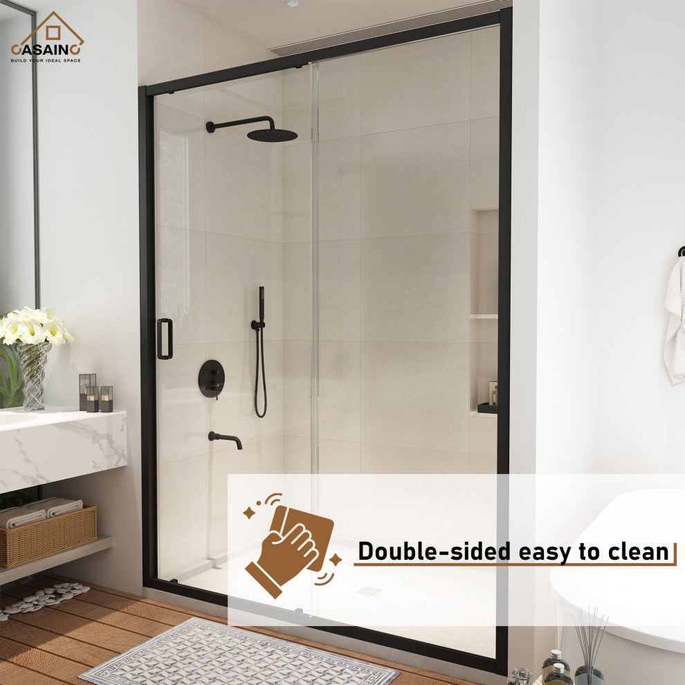 48-in x 72-in Framed Sliding Shower Door, Matte Black