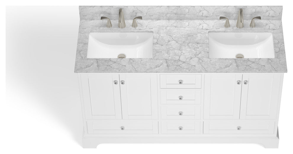 Cascade Bath Vanity, White, 60", Brushed Nickel Hardware, Double, Freestanding