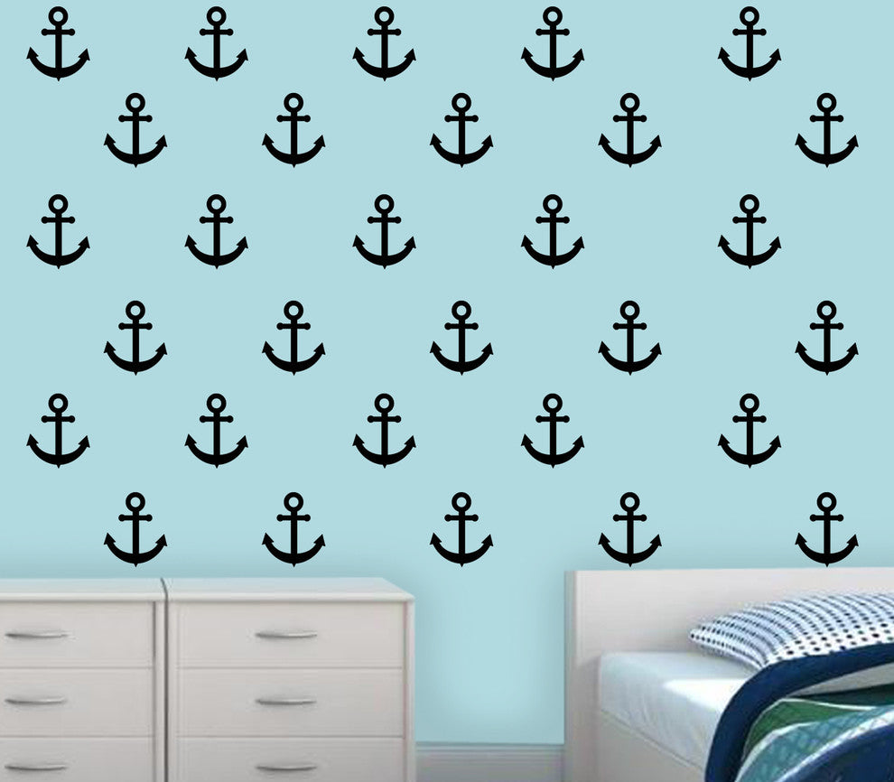 Sailor Anchor Wall Stickers, Nautical Anchor Wall Decal, 30 Pack VWAQ, Black