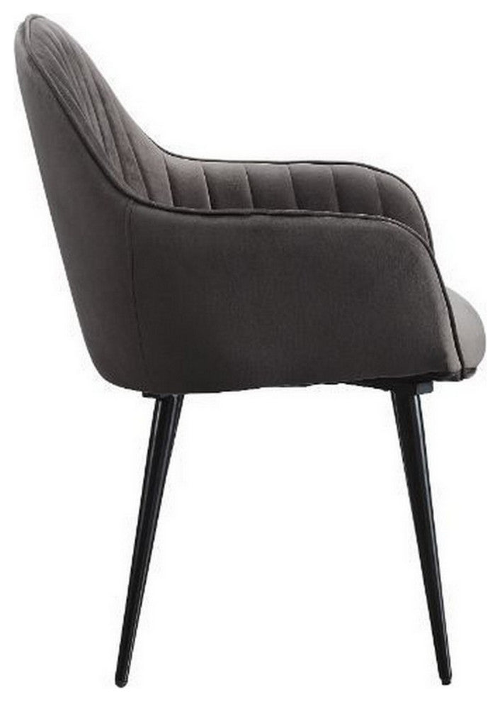 Benzara BM250260 S/2 Side Chair With Channel Tufting & Round Tapered Legs, Gray